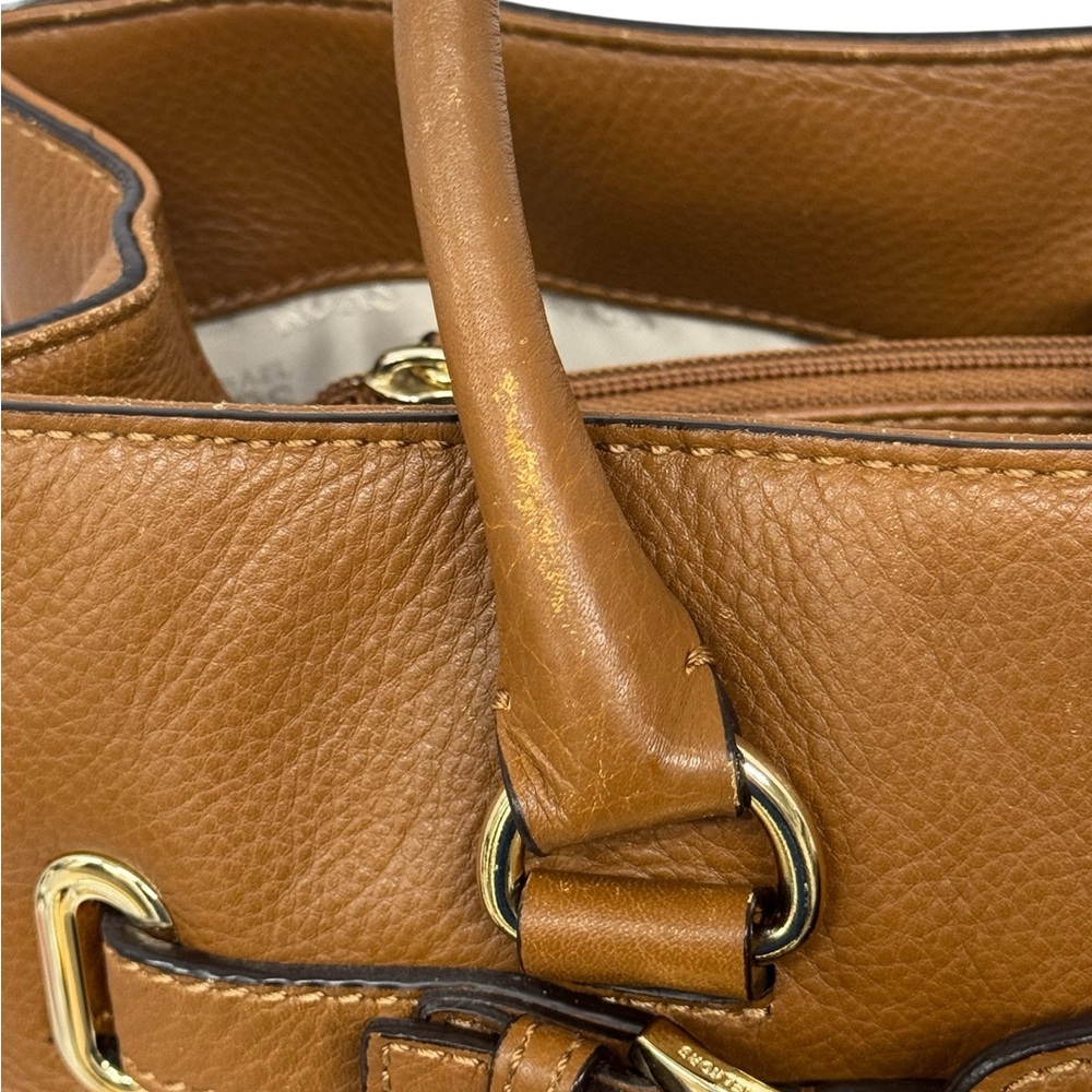 Michael Kors Hamilton Camel Brown Leather Satchel Tote Shoulder Bag 14 x 13 x 6 - Picture 11 of 16